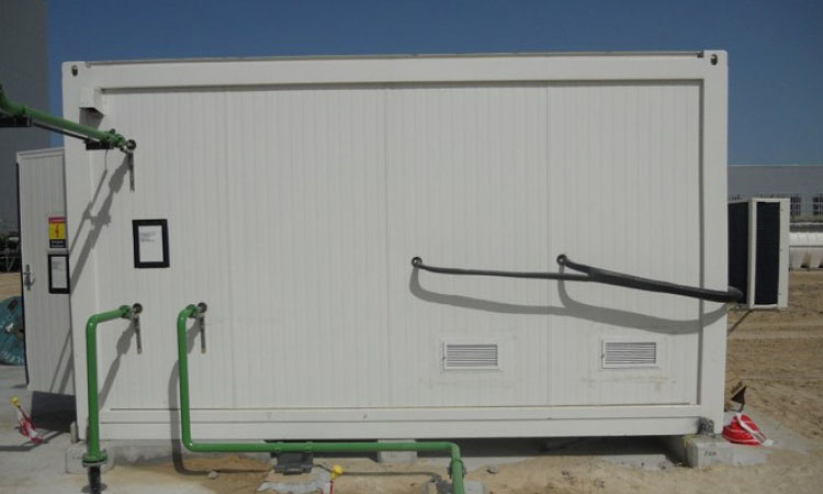 Mobile water treatment in an ISO container; outside view.