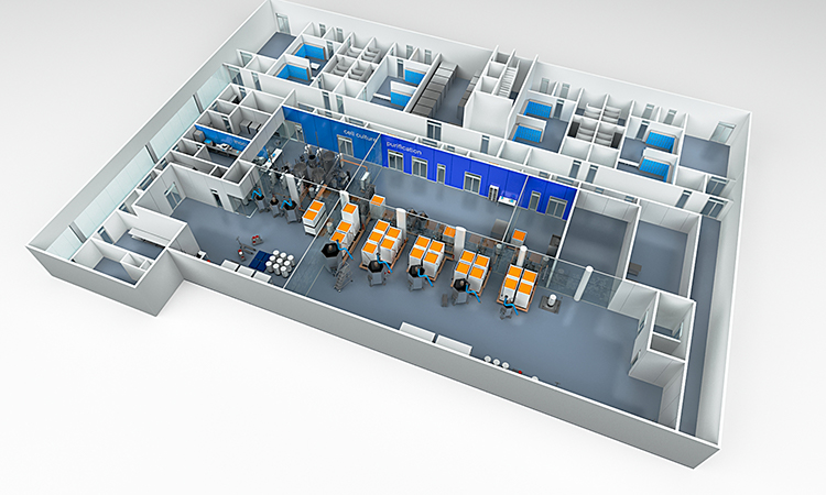 Figure 1: A dance floor facility design showing static buffer tanks and minimized tubing lengths. 